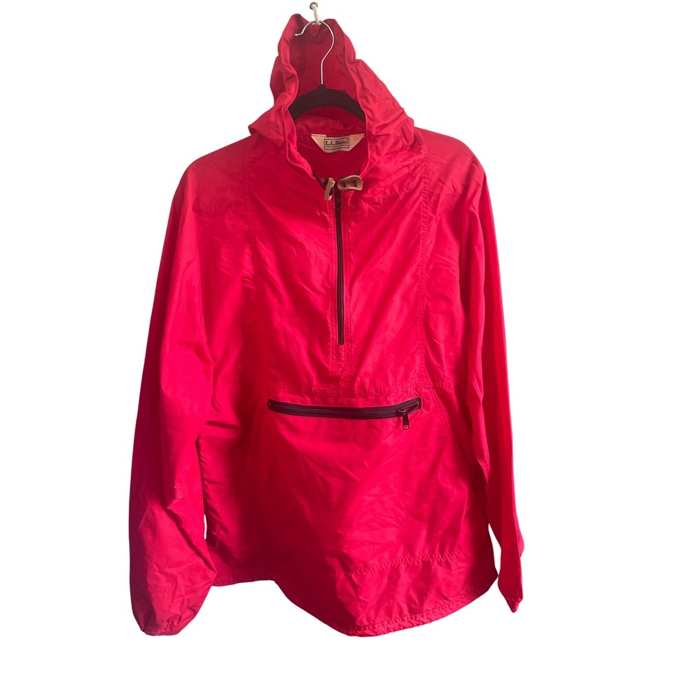 L.L.Bean Vintage Red Hooded Windbreaker Jacket Mens L‎